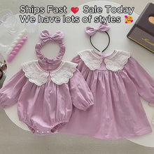 Girls Dusty Rose Lace Collar Dress or Baby Romper, Long Sleeve Fall Outfit