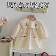 Girls Cream Rabbit Embroidered Cotton Pocket Dress
