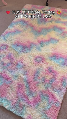 Pastel Rainbow Shag Rug: Fluffy Microfiber Nursery, Kids Room and Playroom Decor Gift