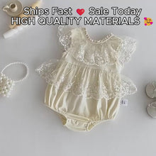 Ivory Lace Baby Romper Dress, Bow Collar Christening and First Birthday Outfit