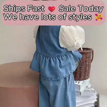 Girls Denim Vest and Wide-Leg Pants Set, 2 or 3-Piece Back to School Outfit