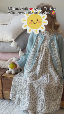 Girls Blue Lace Cardigan or Floral Dress, Cottagecore Fall Separates