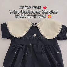 Toddler Girl Cotton Romper, Bow Embroidery Lapel, Soft Loose Baby Clothes