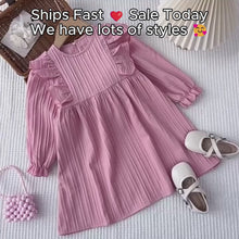 Girls Vintage Ruffle Long-Sleeve Dress, Pintuck Fall Princess Dress