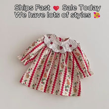 Girls Bunny & Strawberry Print Dress with Embroidered Scalloped Collar