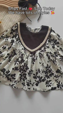 Girls Black Floral Sailor Collar Dress or Baby Romper, Long Sleeve Fall Outfit
