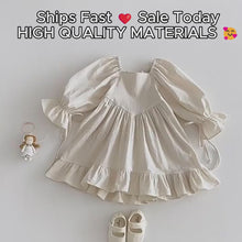 Girls Cotton Ruffle Dress, Puff Sleeves, Back Bow and Floral Styles