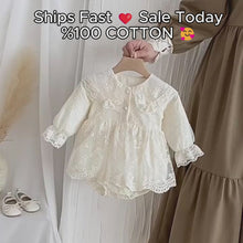Baby Girl Ivory Lace Romper, Long Sleeve Cotton Embroidered Outfit, Vintage Baptism Coming Home Baby Shower Gift