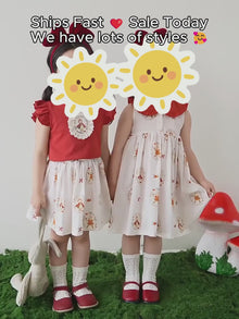Girls Storybook Dress or Skirt Set, Red Ivory Cotton Toddler Outfit