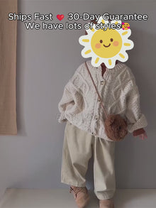 Kids Mohair Blend Cable Knit Cardigan, Grey Beige or Red