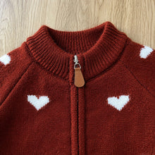 Girls Heart Knit Zip Cardigan, Red or Off-White