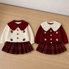 Toddler Girl Strawberry Cardigan & Plaid Skirt Set, Red or Ivory Fall Outfit