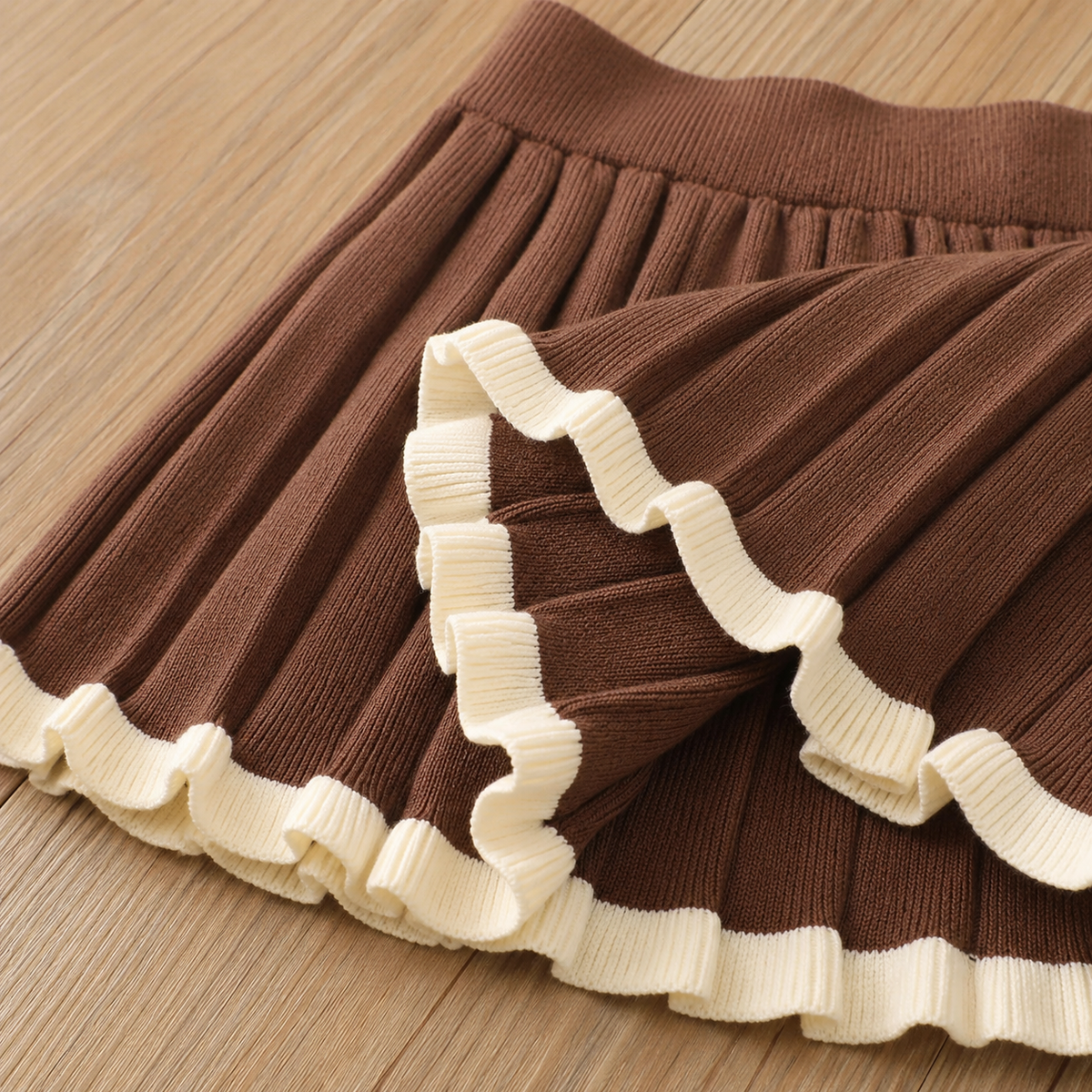 Girls Ruffle Flower Knit Cardigan and Pleated Skirt Set, 2-Piece Fall Outfit